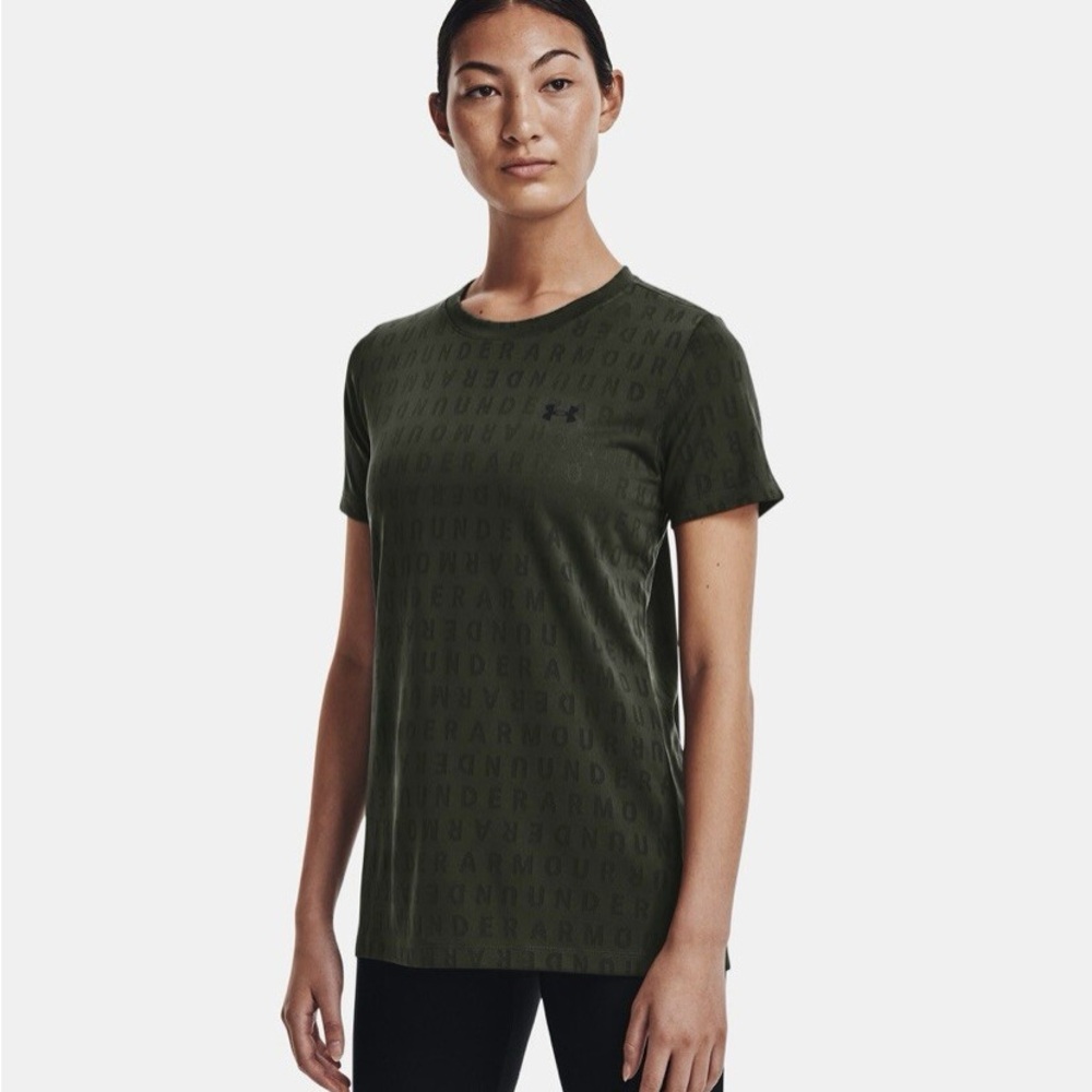 Under Armour Women’s Velocity Wordmark Short Sleeve Medium Baroque Green/Black